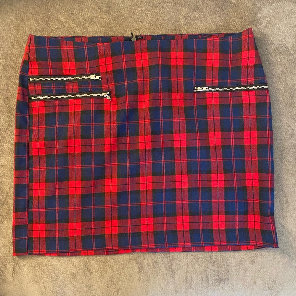 Forever 21 Red Plaid Zipper Mini skirt 90s Punk L